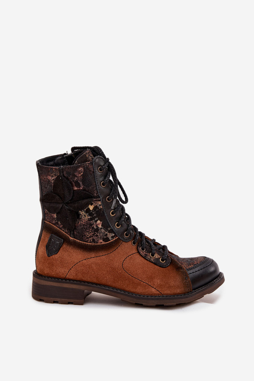 Шкіряні жіночі чоботи з натуральної шкіри на плоскому каблуці Maciejka 07004-29 верблюжий