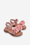 Модні дитячі босоніжки з квіточками рожевого кольору 