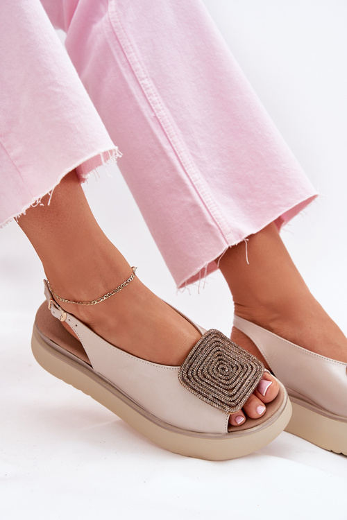 Zazoo 1786 Шкіряні Сандалі Жіночі На Платформі З Декорацією Перловий Беж