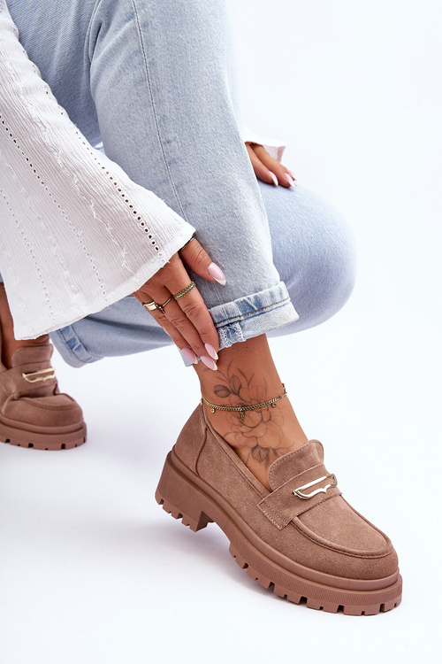 Жіночі замшеві лофери темно-бежевого кольору Pure Love