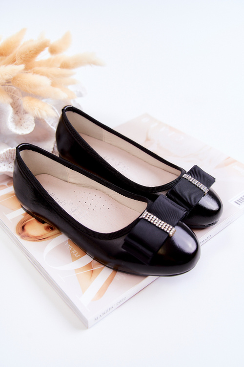 Шкіряні дитячі балетки з декоративним бантом Black Claril