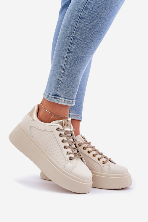 Кросівки На Платформі З Декоративними Шнурками Бежеві Fonetha