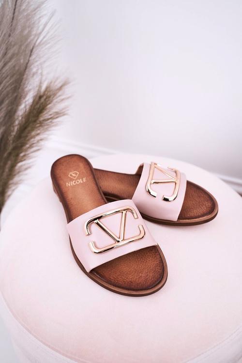 Жіночі класичні шкіряні тапочки бежеві Evie