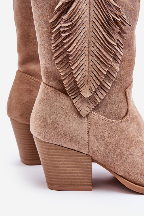 Жіночі низькі замшеві ковбойські чоботи бежеві Elyse