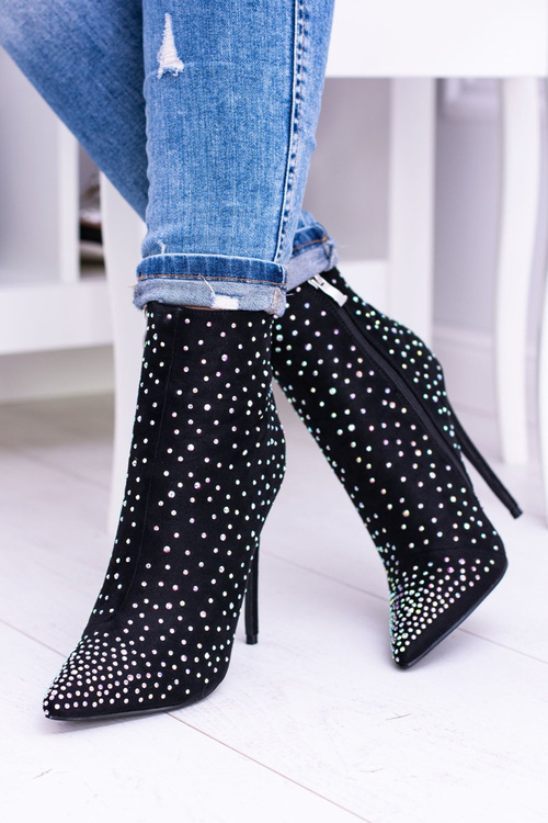 Чорні чоботи на шпильці з високою замшею і кубинським цирконієм Lu Boo