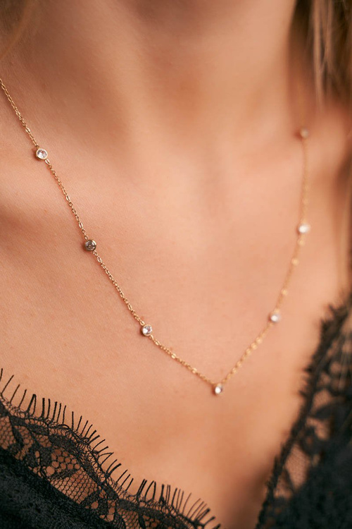 Жіноче золоте намисто, ланцюжок, знаменитості, білі стрази, Ельвіра