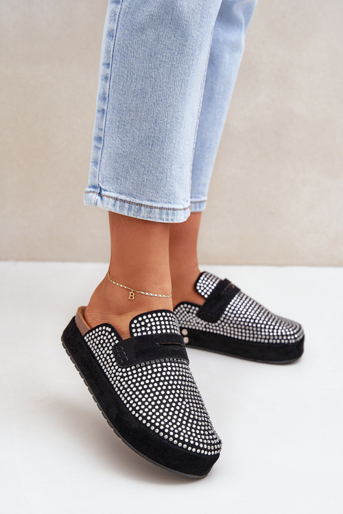 Жіночі сандалі, прикрашені цирконіями, на чорній платформі Deorani