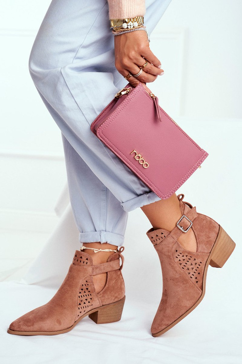 Замшеві чоботи на підборах з пряжкою Рожевий Esen