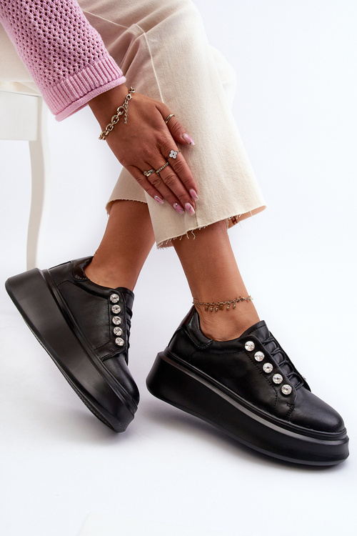 Жіночі шкіряні кросівки на масивній платформі чорні S.Barski LR628