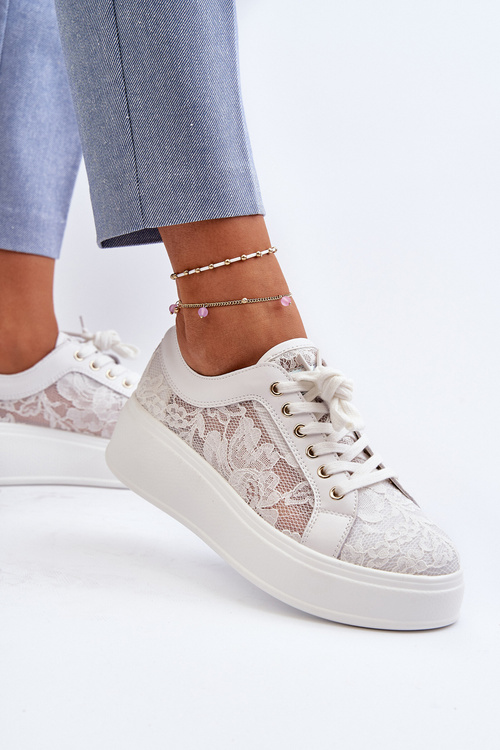 Жіночі Кросівки З Квітами На Платформі S.Barski HY51-059 Білі