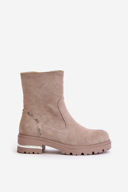 Теплі жіночі чоботи з еко замші на блискавці Бежеві Narilie