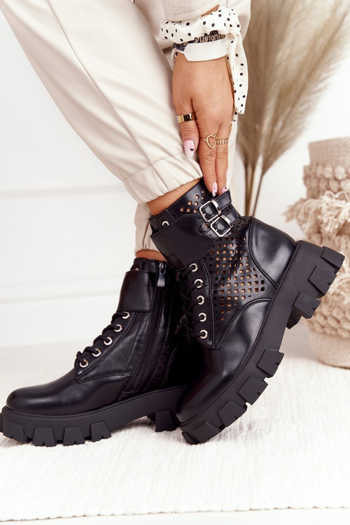 Ажурні Чоботи На Платформі Чорні Здуті