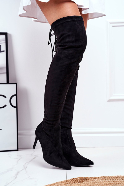 Жіночі високі чоботи замшеві чорні Huanto