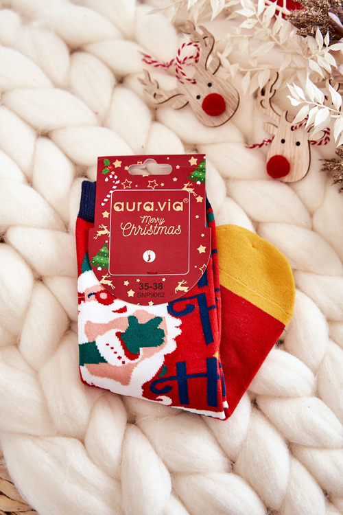 Жіночі шкарпетки з новорічним візерунком "Хо Хо Хо" Червоні