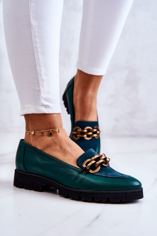 Елегантні шкіряні лофери з ланцюгом Green Geneva