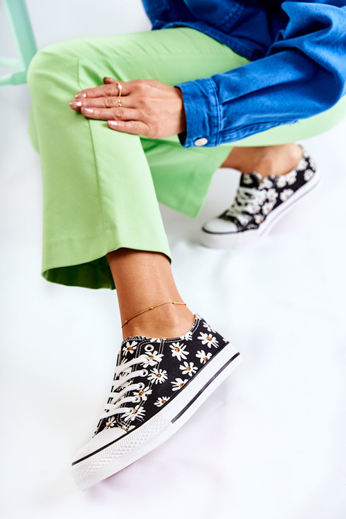 Жіночі низькі кросівки з квітами Black Janey