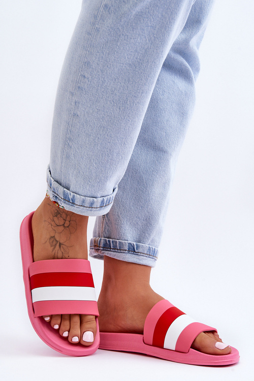 Жіночі смугасті тапочки темно-рожеві Vision