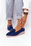 Елегантні туфлі на танкетці Vinceza 10580 Suede Navy Blue