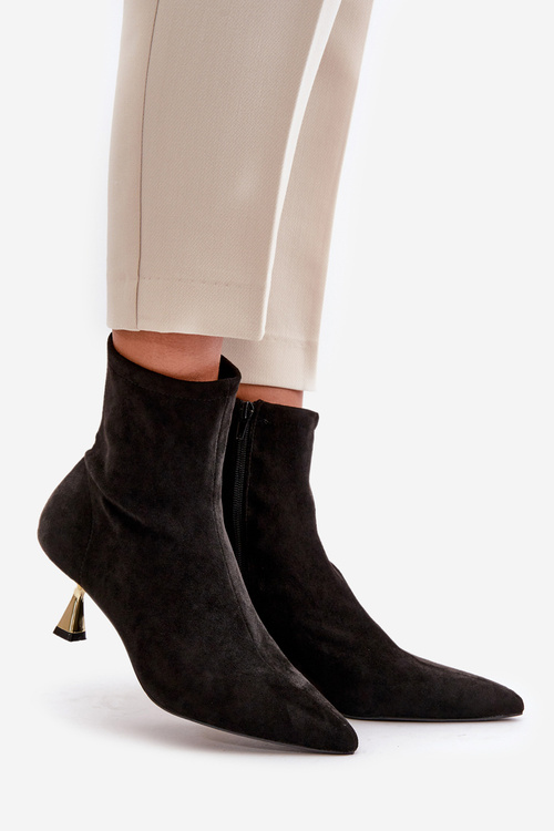 Жіночі черевики на шпильці Еко замшеві з гострими носками Чорні Irithare