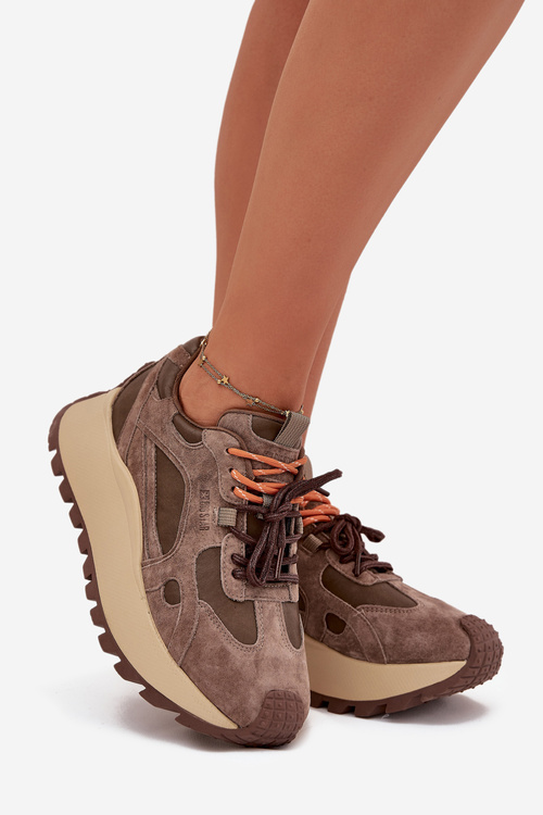 Шкіряні кросівки на платформі жіночі Big Star SS274627 HI-POLY SYSTEM бежеві