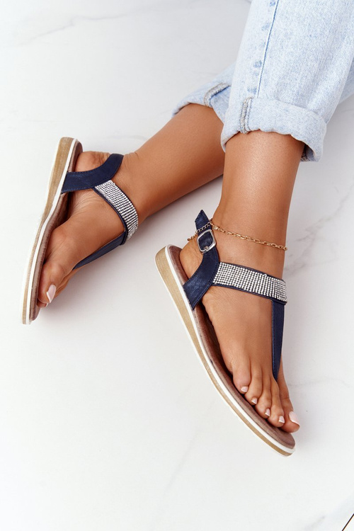 Босоніжки з кубічним цирконієм S.Barski 701-12 Темно-синій