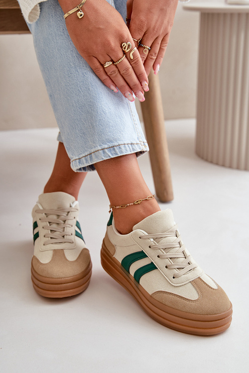 Жіночі кросівки на платформі в бежево-зеленому кольорі Nesonice