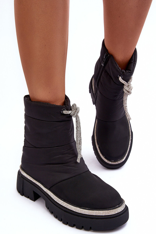 Снігові чоботи з декором на плоскій підошві. Чорний Plotia