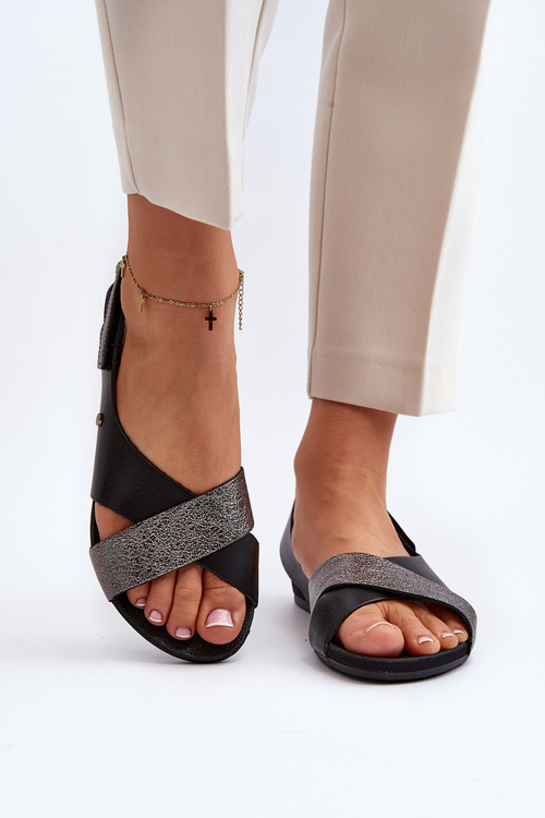 Zazoo 40141 Шкіряні босоніжки на липучці чорного кольору