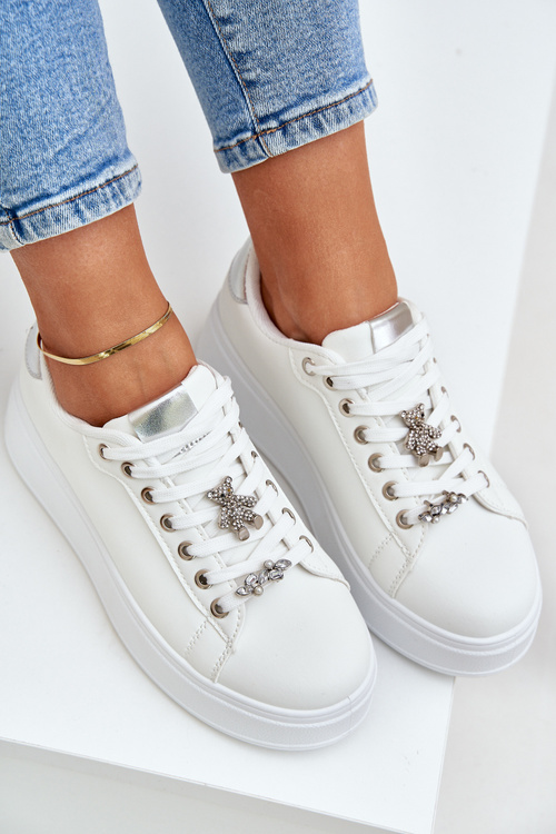 Еко Шкіряні Кросівки З Прищіпками Біло-Срібні Enalirae