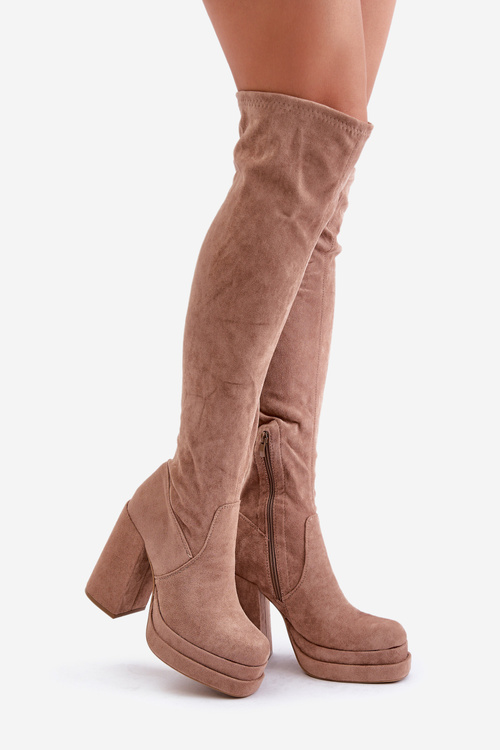 Бежеві чоботи Nadelian на підборах і платформі