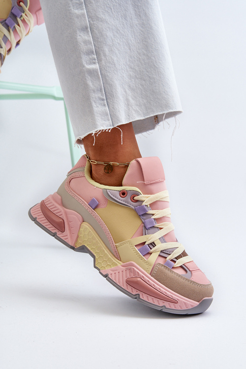 Жіночі кросівки на масивній підошві рожево-жовті Peonema