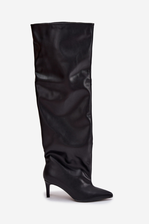 Жіночі чоботи на високому каблуці без застібки чорні Mavilla