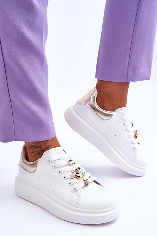 Жіноче спортивне взуття на масивній платформі Біло-золоте Chante