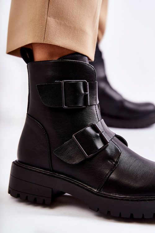 Чоботи жіночі шкіряні на блискавці Чорні Gritta