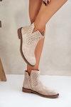Чоботи На Плоскому Каблуці З Перфорованою Шкірою Світло-бежеві Elivaya