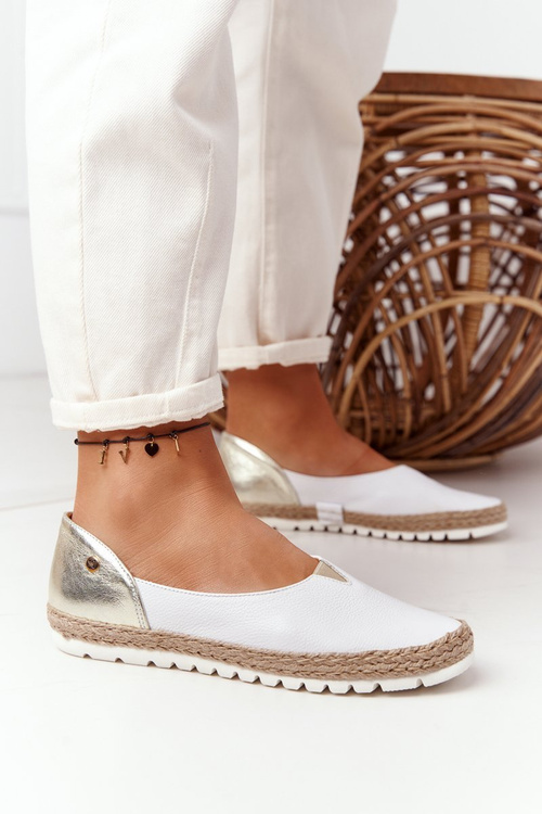 Жіночі шкіряні балетки Maciejka 05056-11 Біле золото