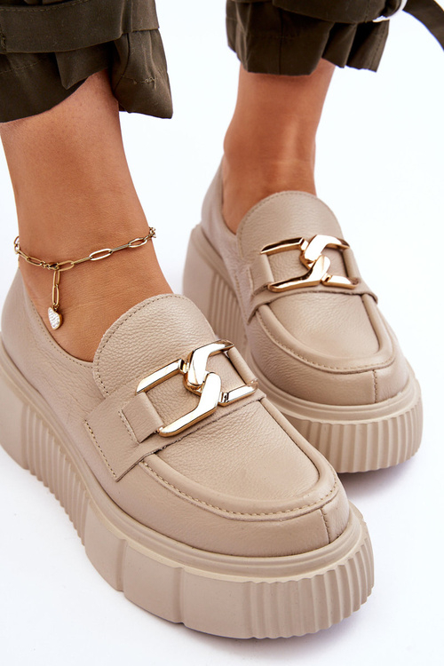 Модні шкіряні туфлі на платформі Beige Marsol