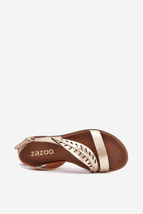 Жіночі шкіряні сандалі на плоскому каблуці Zazoo 3688 золоті