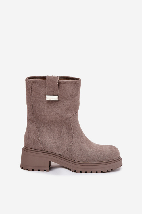 Теплі жіночі чоботи на низькому каблуці сірі Mirellea