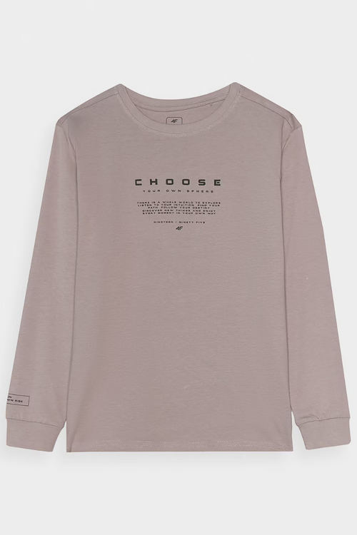 Футболка з довгим рукавом для хлопчика з принтом Regular 4F 4FJWAW24TLONM294-26S сіра