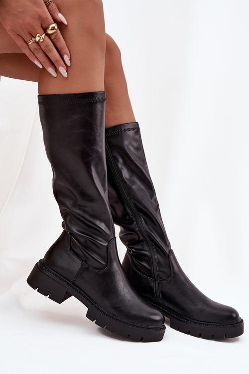 Жіночі чоботи з екошкіри Чорні Oceana