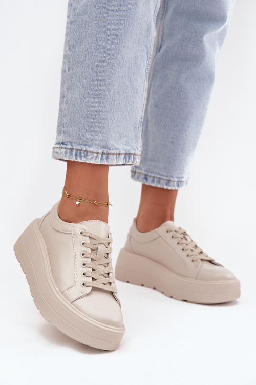 Шкіряні кросівки на масивній платформі Бежева Sylvessa