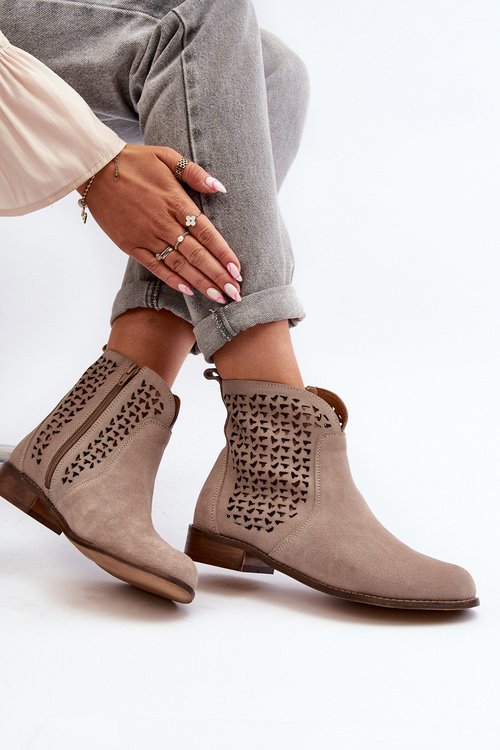 Zazoo 2791 Замшеві ажурні чоботи бежеві