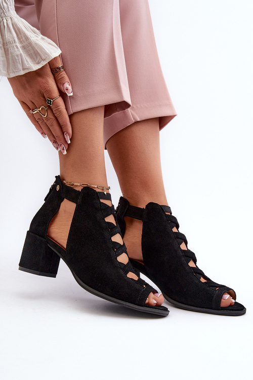 Жіночі замшеві босоніжки на високих підборах Maciejka 06456-01 Чорні