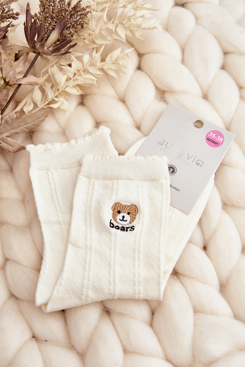 Жіночі шкарпетки з малюнком з ведмедиком білого кольору