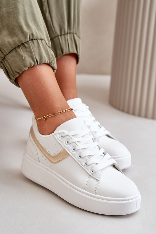 Жіночі кросівки на платформі з еко шкіри білого золота Brennessa