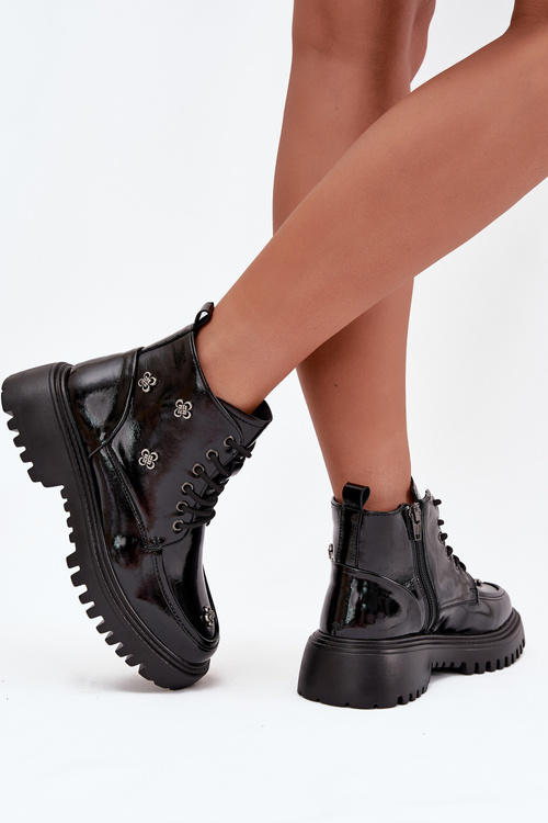 Шкіряні утеплені жіночі чоботи з оздобленнями Artiker 57C0345 Чорні