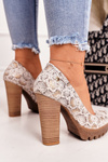 Жіночі човники на блочному каблуці Maciejka 02629-25 золото-бежевий
