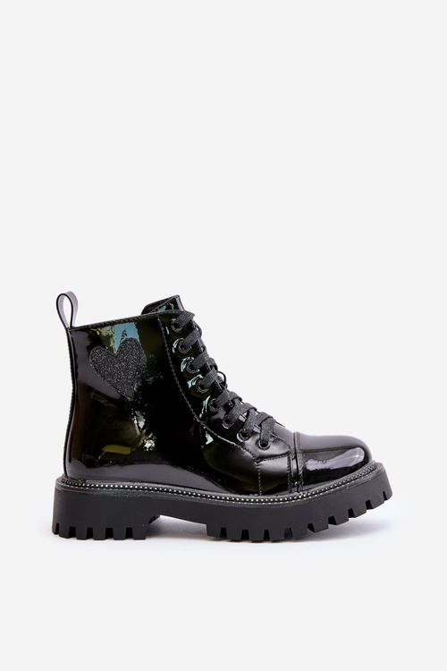 Лаковані ботильйони на блискавці та декоративному сердечку. Чорні Obeena