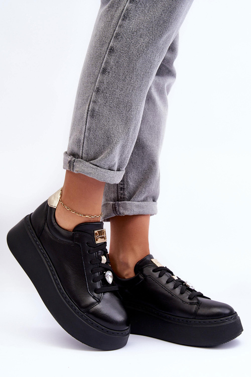 Шкіряне спортивне взуття на платформі Maciejka 06191-01 Чорний